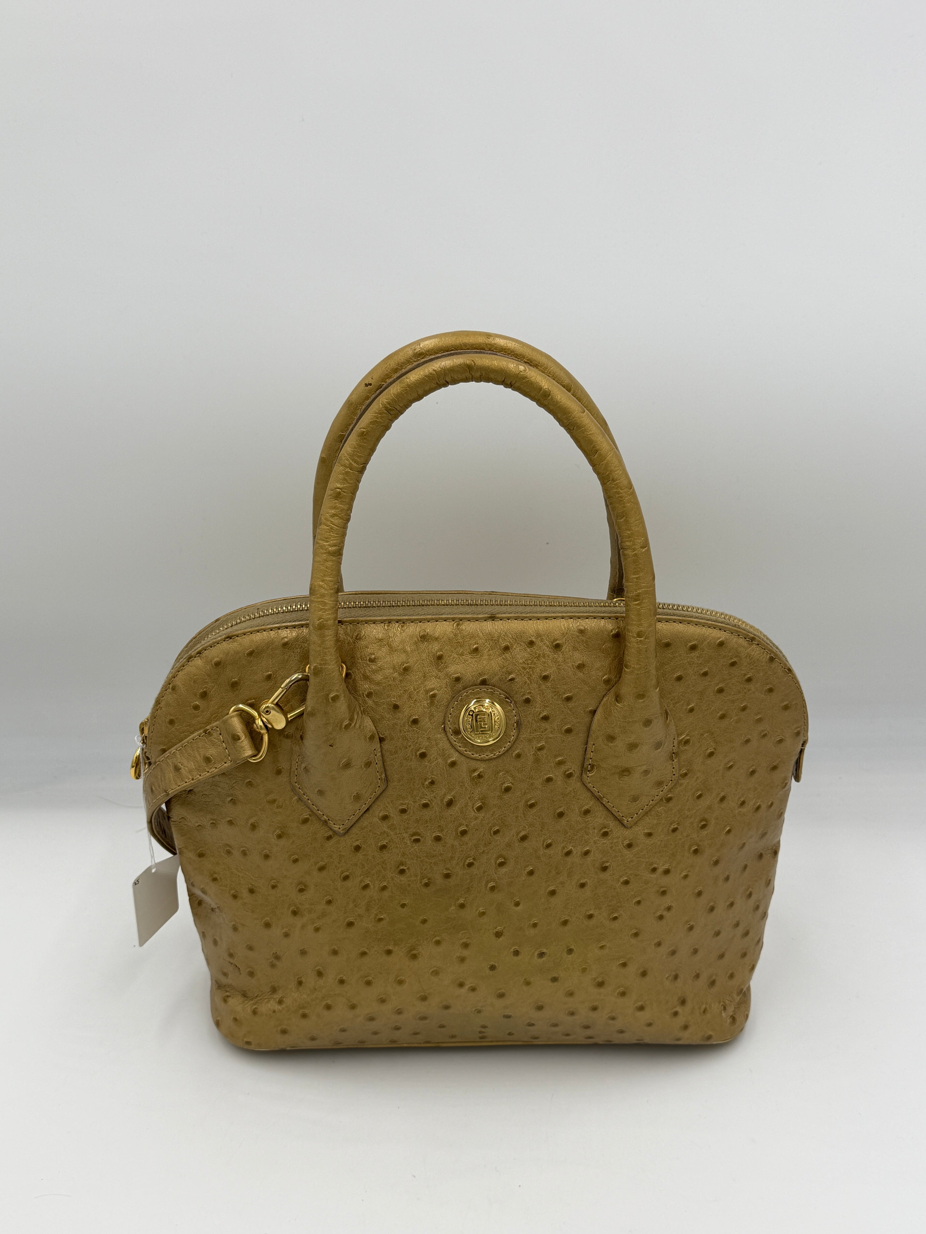 Fendi Ostrich Embossed Dome Tote